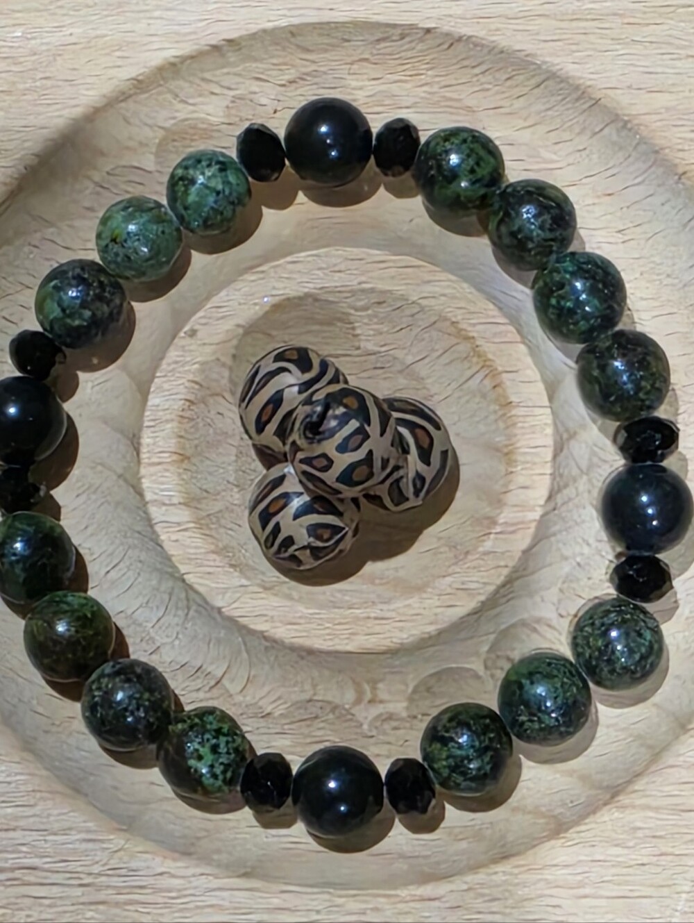 🔥Natural African Turquiose and Black Ink Jade Bracelet